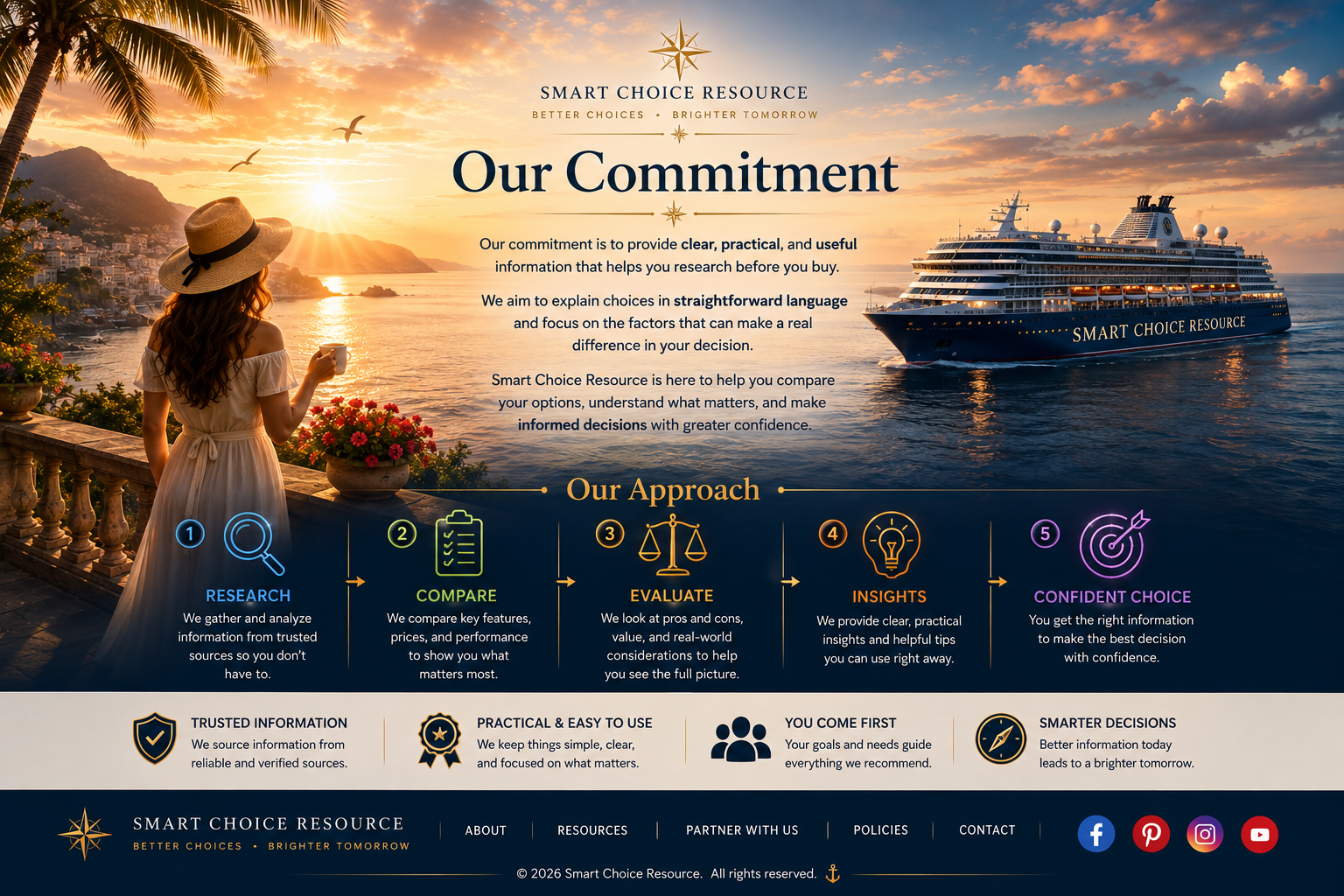 Smart Choice Resource Our Commitment with sunrise and luxury cruise ship